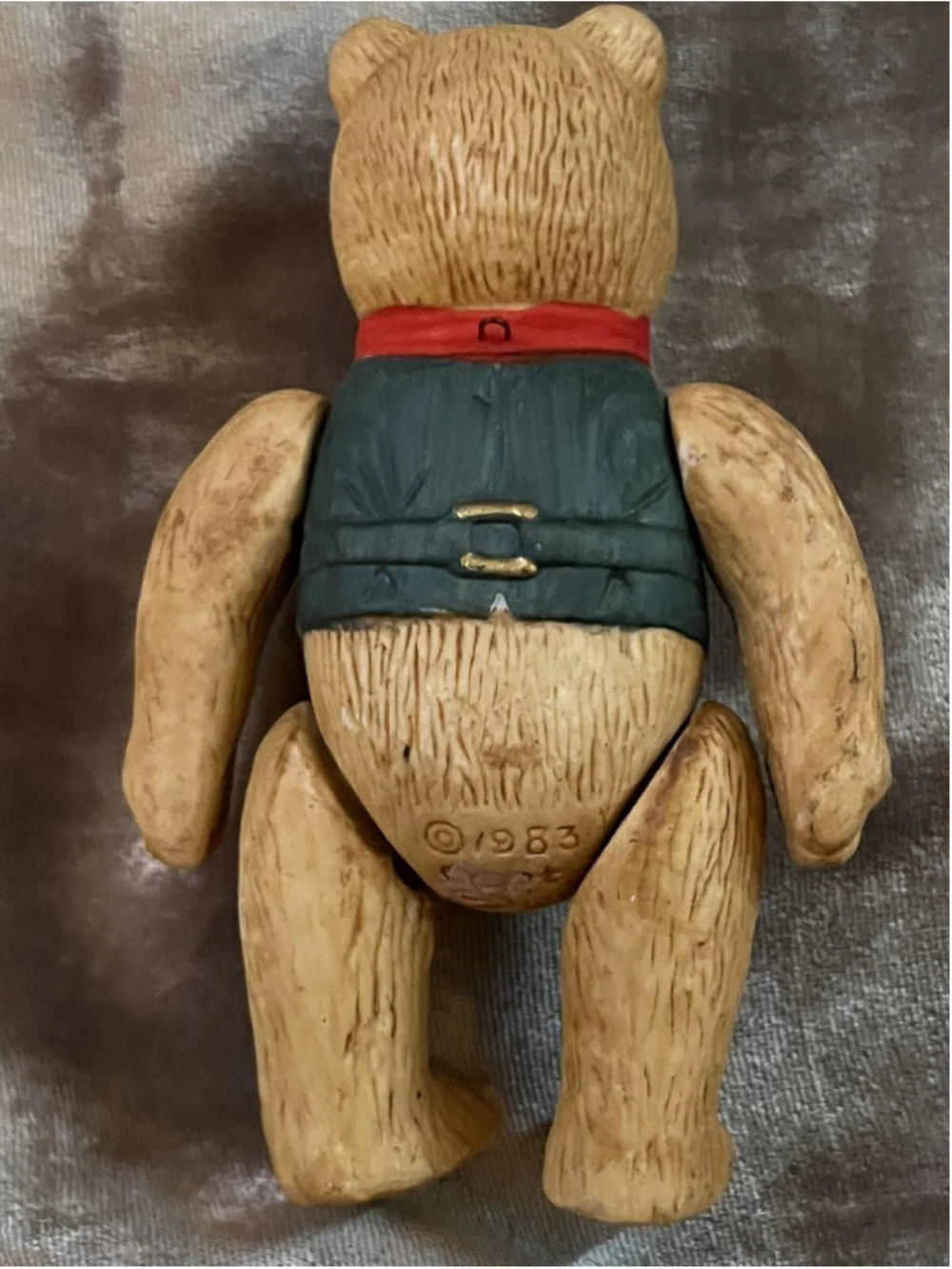 1983 Dept 56 Bisque Porcelain Teddy Bear Figurine Ornament String Jointed GREAT